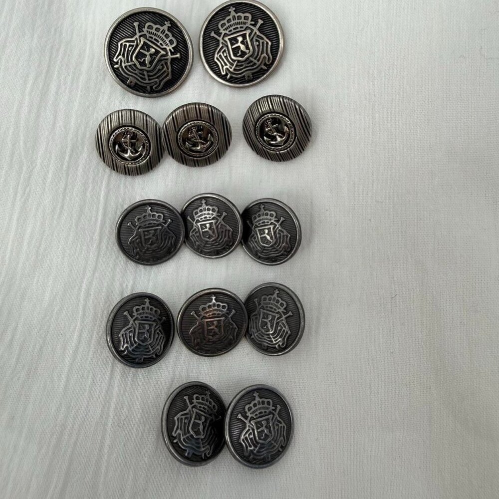 Vintage Metal Buttons Military Crest Anchor Crown Lot 13 pcs Mixed Sizes - Picture 1 of 3